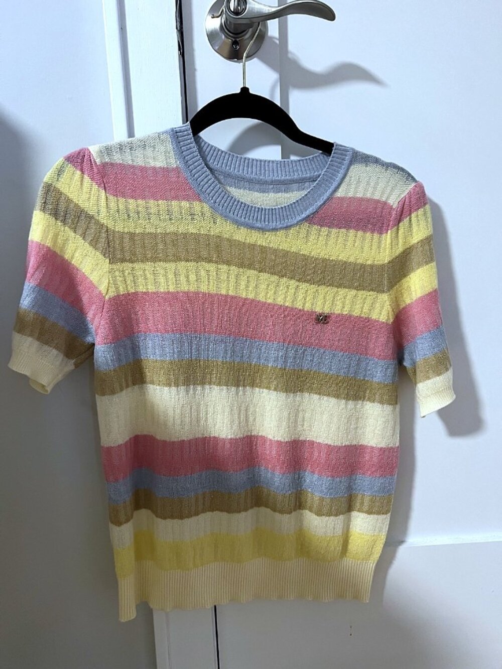 Pastel Rainbow Striped Short Sleeve Knit Top